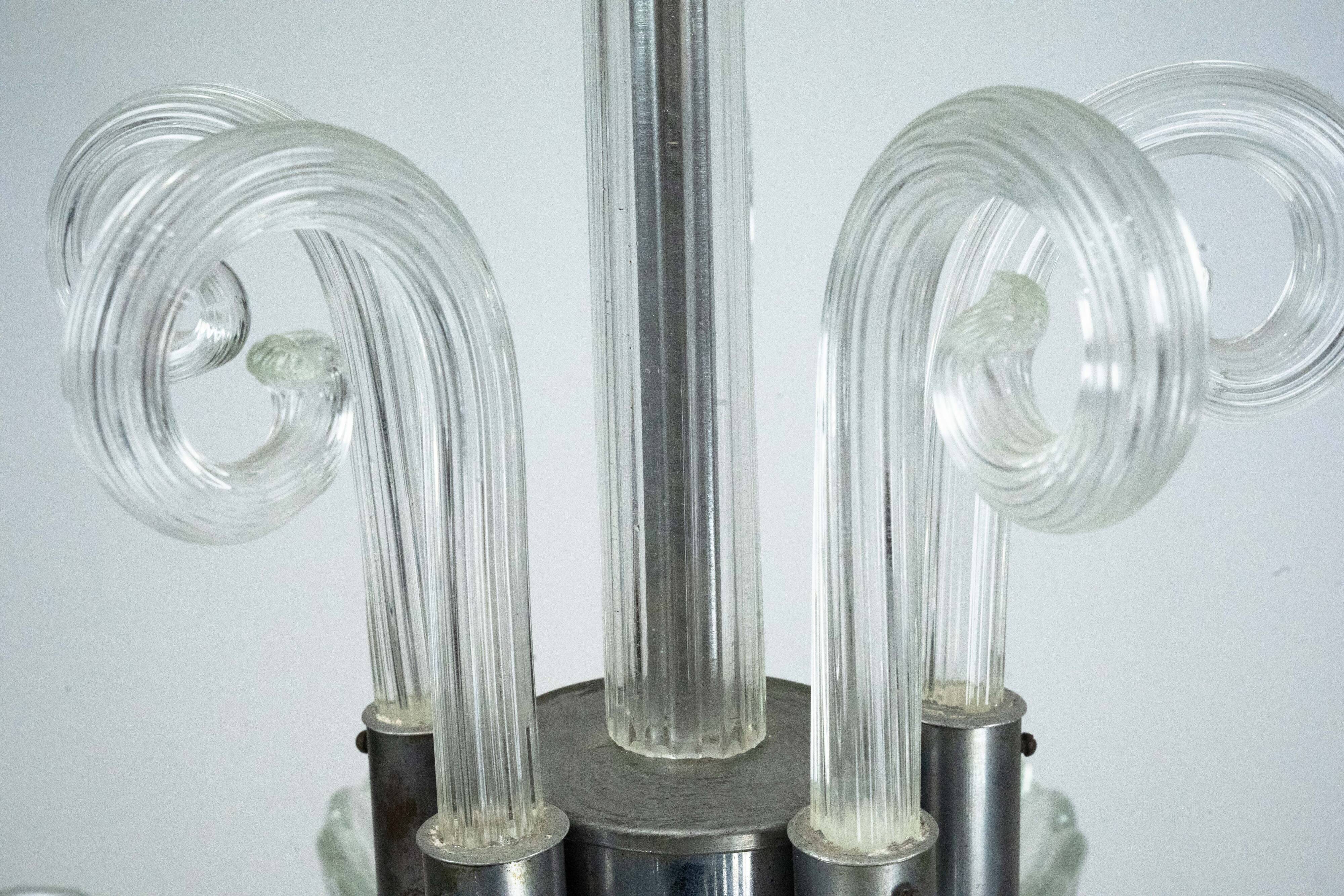 Rare Art Deco Italian Five-Arm Murano Glass Chandelier attributed to Seguso