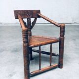 Brutalist Carved Oak Tripod Monk Chair, Sweden, 1930s