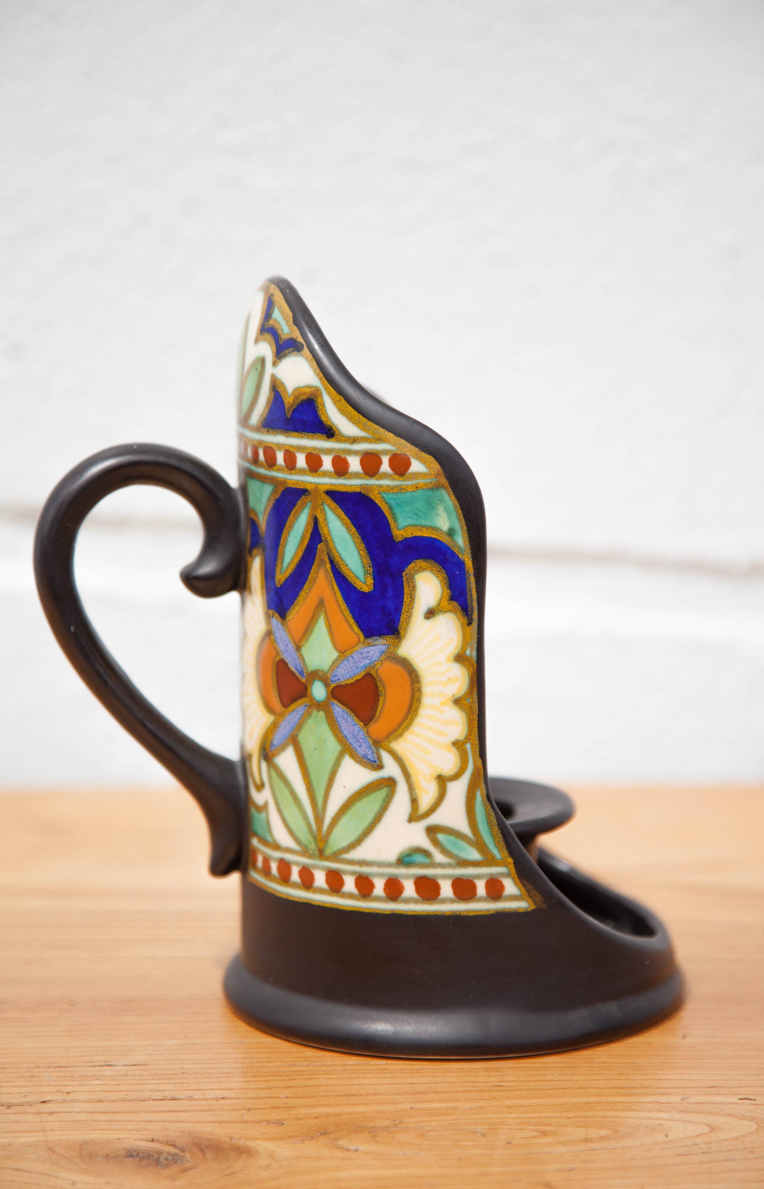 Gouda Holland ceramic candle holder madeleine model, hand candle holder, collection, 30's