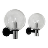 Pair of vintage XL wall lights, chrome metal and bubble glass, France, 1970.