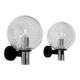 Pair of vintage XL wall lights, chrome metal and bubble glass, France, 1970.