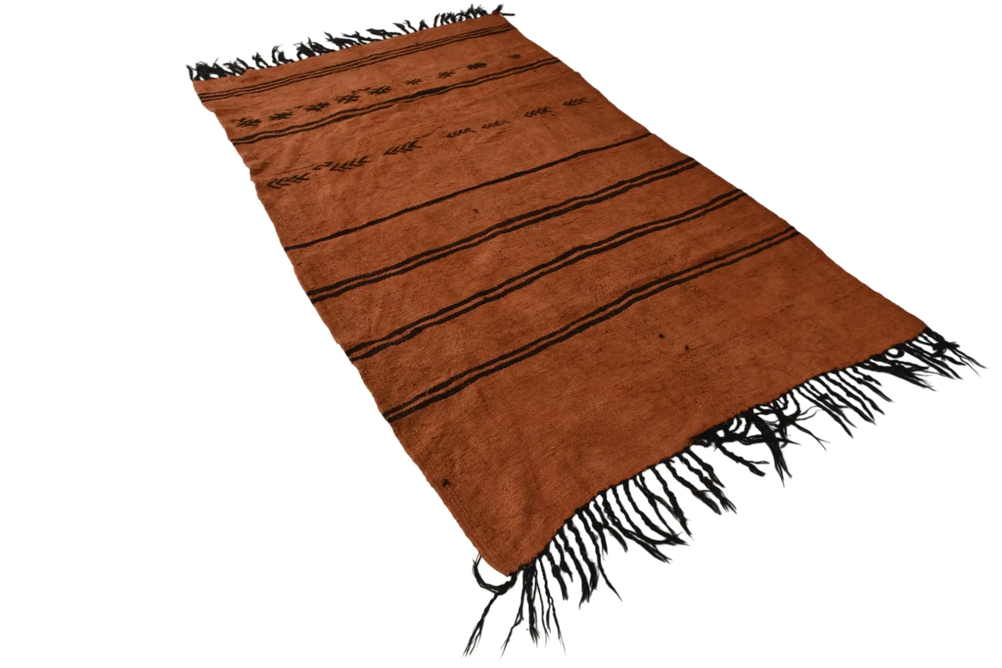 5x8 Terracotta & Black Vintage Kilim Rug, Handwoven Bohemian Bedroom Carpet