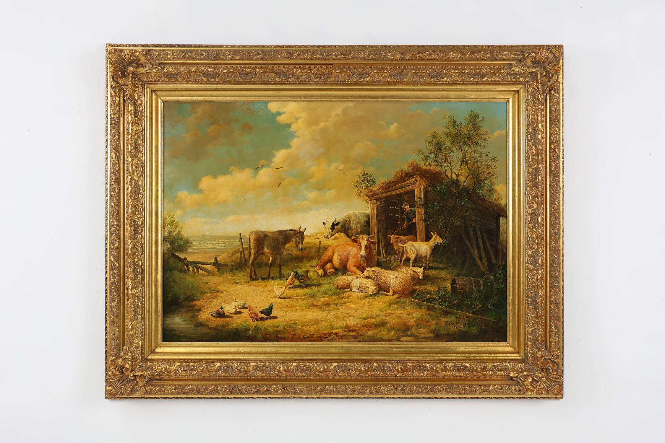 Large 20th century painting with wooden frame, Belgium 1960s