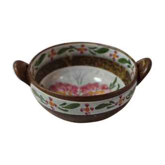 Eared sandstone bowl decorated flowers Keraluc Quimper