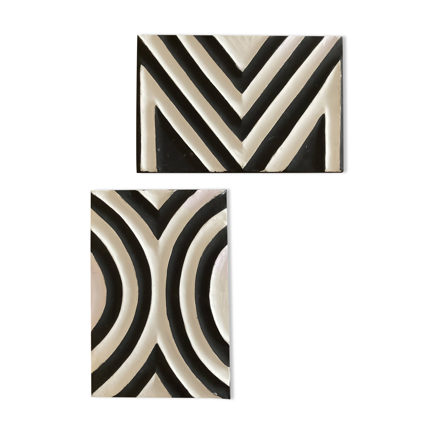 Two Imigongo paintings / panels traditional art from Rwanda