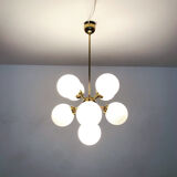 Brass and opaline glass Sputnik chandelier