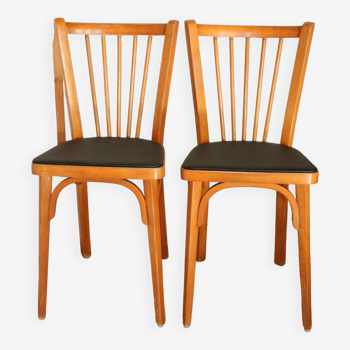 2 chaises baumann n°12 skaï noir hêtre clair