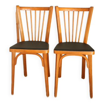 2 baumann n°12 black leatherette chairs, light beech