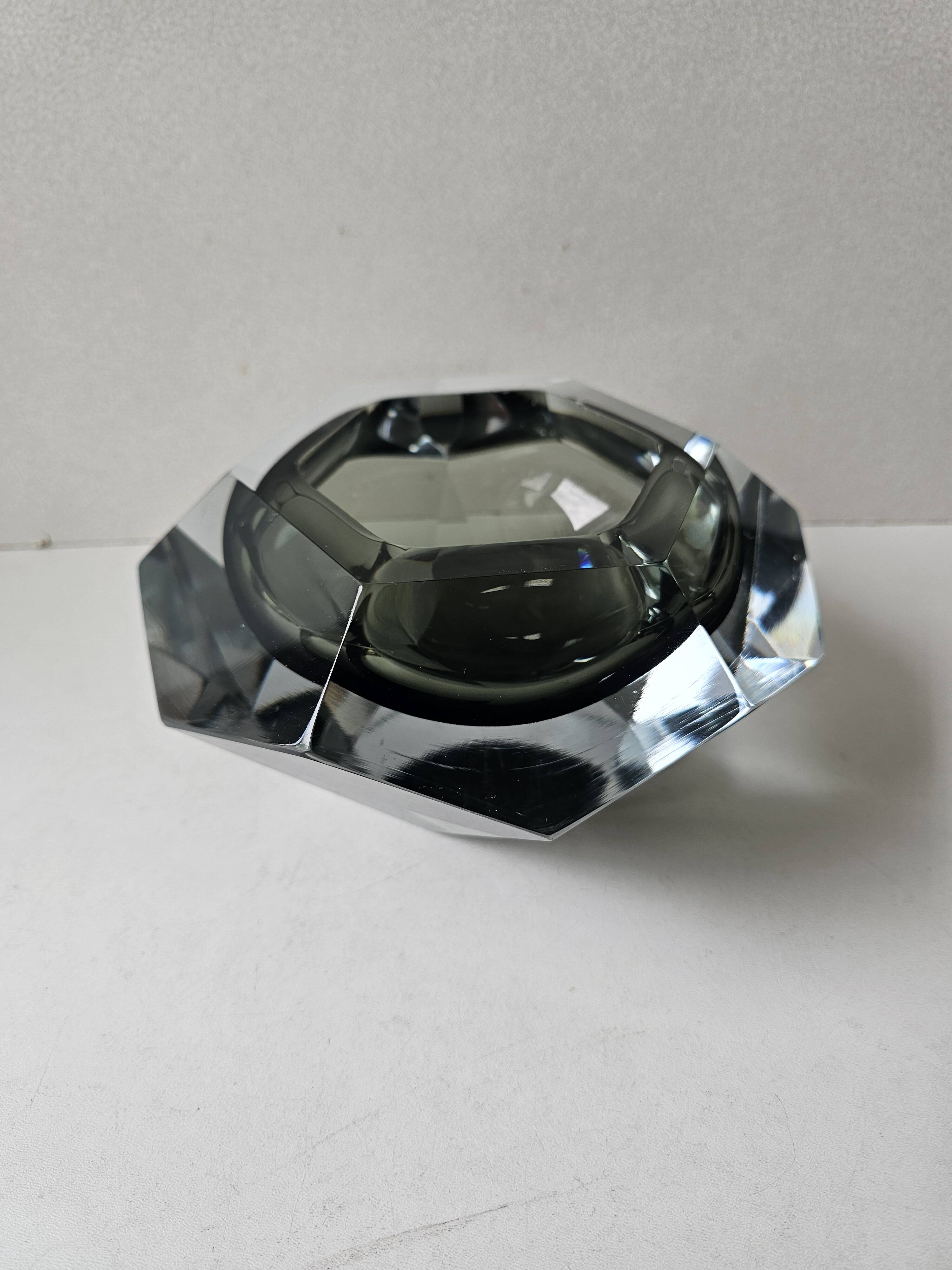 Murano glass Sommerso smoky grey and transparent empty pocket cup 20cm