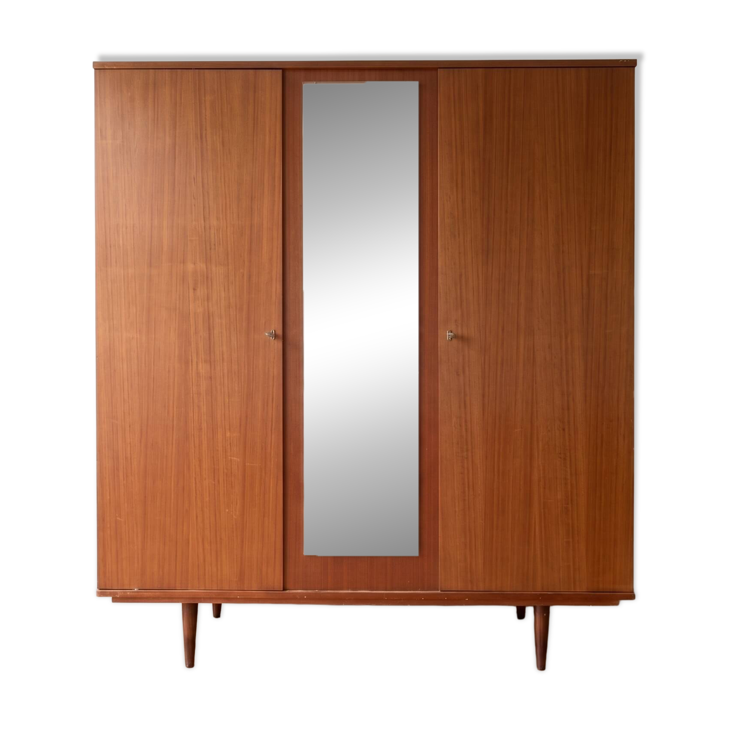 Vintage 1950s wooden wardrobe with mirror.