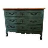 Dark green patina crossbow chest of drawers