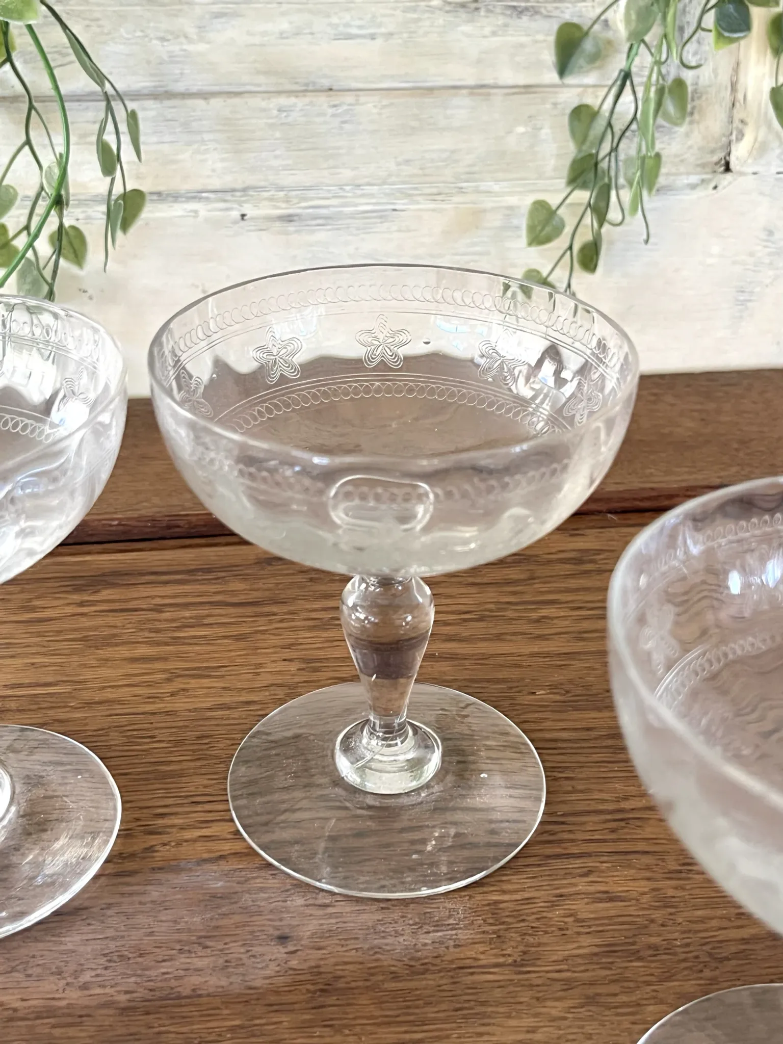 Champagne coupes etched set of 4