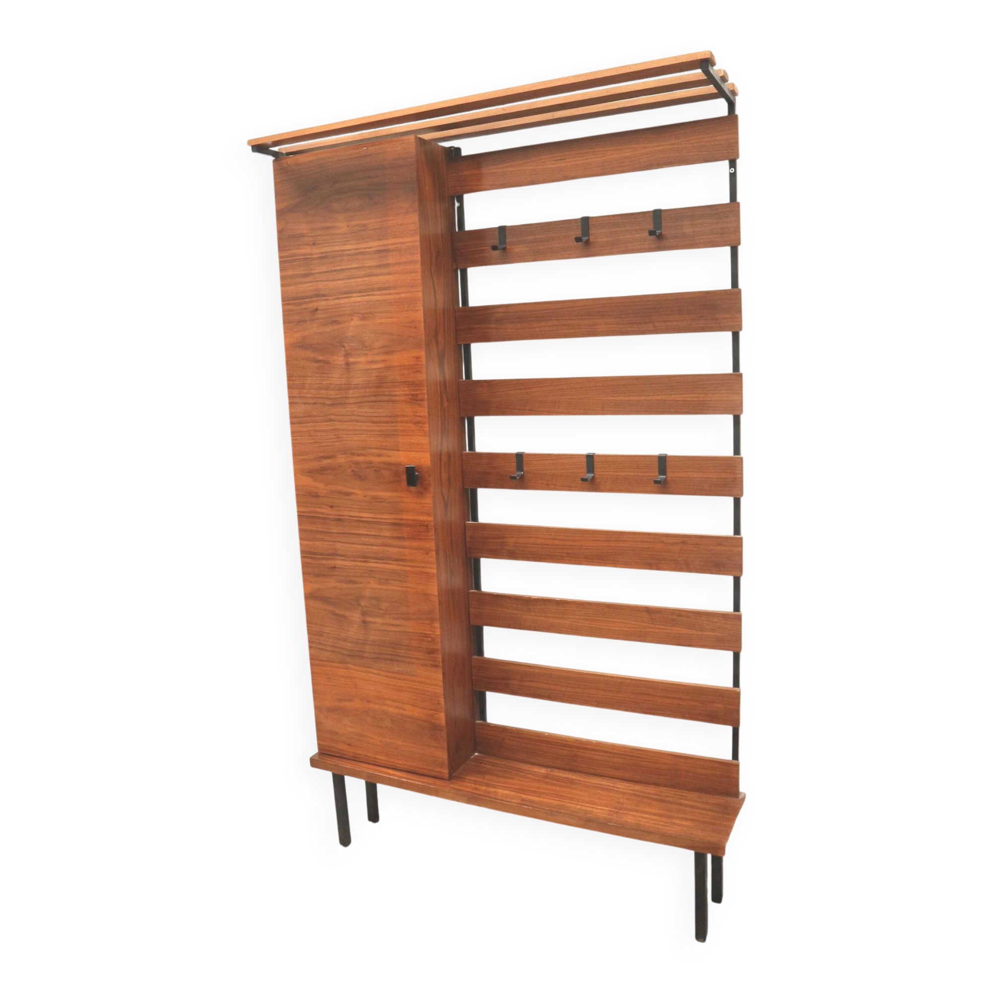 Cabinet de couloir vintage des années 1960 avec porte-manteau et meuble à chaussures.