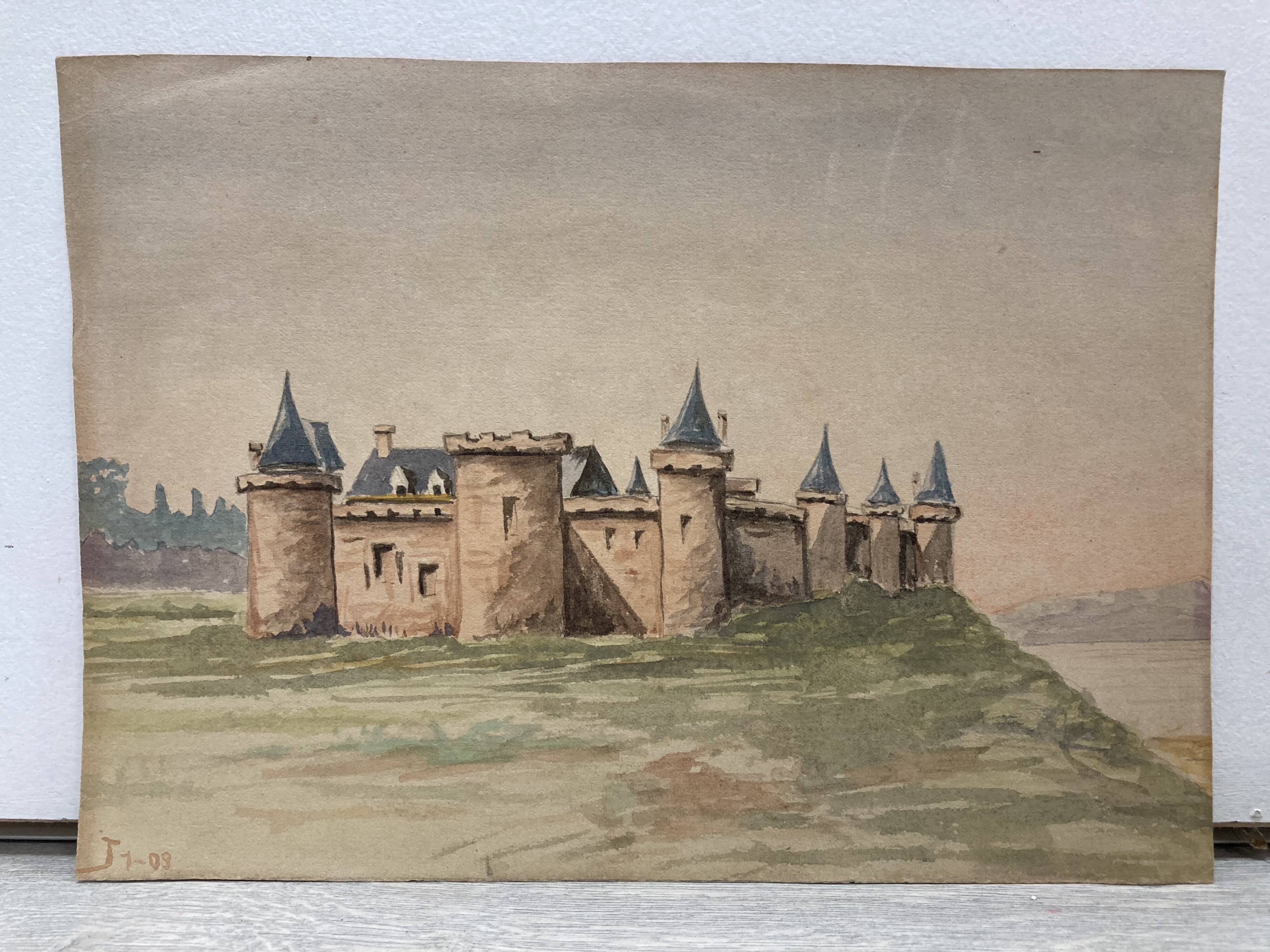 Double-sided watercolor castle landscape