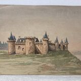Double-sided watercolor castle landscape