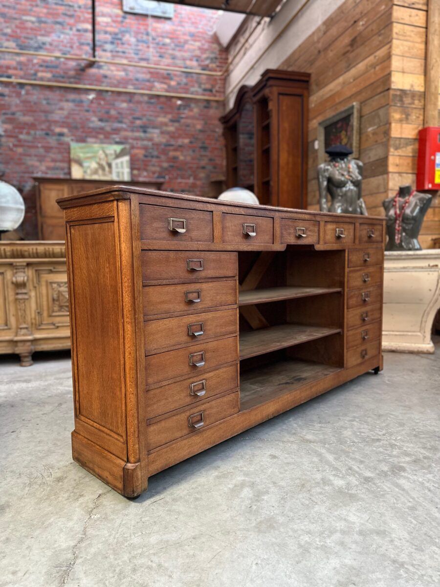 Early 20th-century oak hardware counter