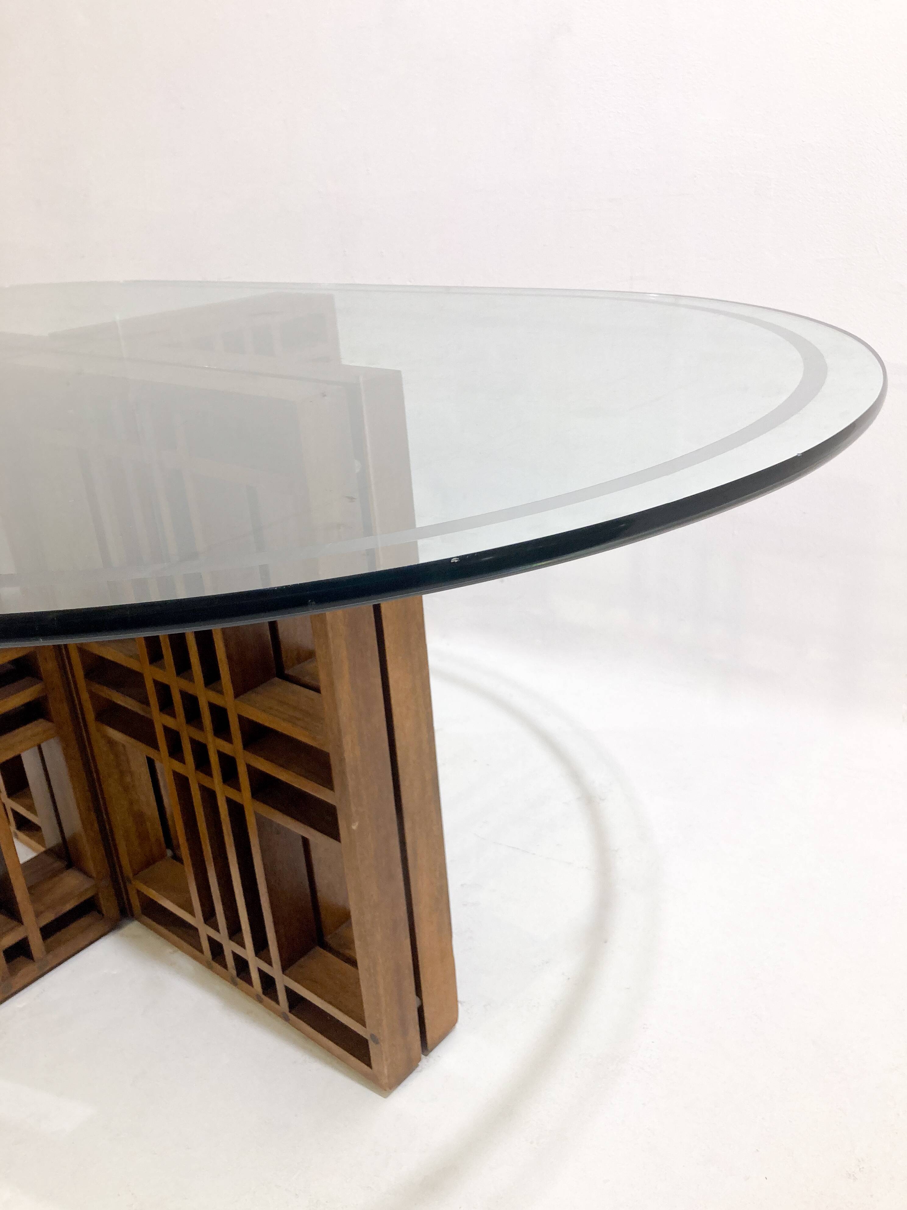 Table à manger en bois et verre, Italie 1960