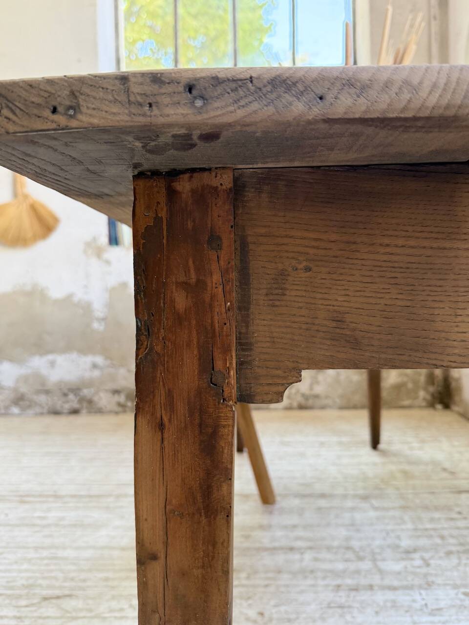 1950s oak farmhouse table with spindle legs