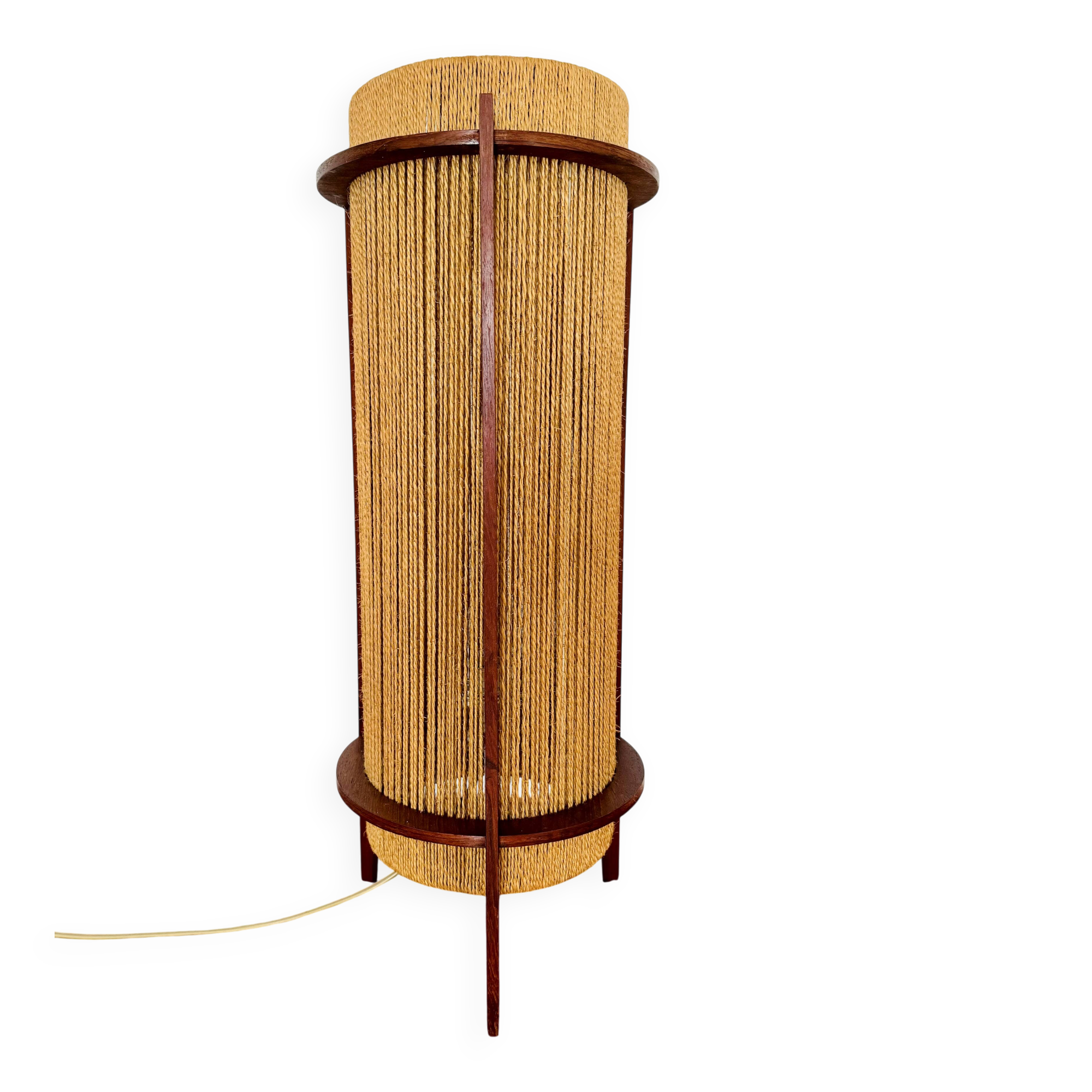 Danish Sisal and Teak Floor or Table Lamp by Ib Fabiansen for Fog and Morup