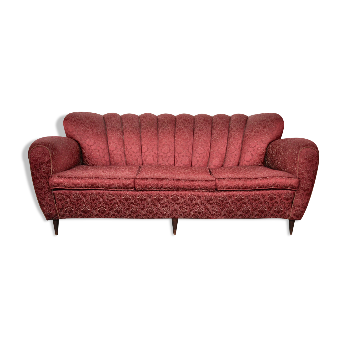 Mid-Century red and gold three-seater sofa by Paolo Buffa, Italy, 50s
