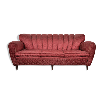 Mid-Century red and gold three-seater sofa by Paolo Buffa, Italy, 50s