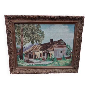 Huile sur panneau marouflé - maison