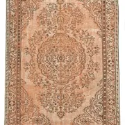 Vintage Persian Peach & Brown Rug, Oriental Pattern Rustic Carpet, 187x292