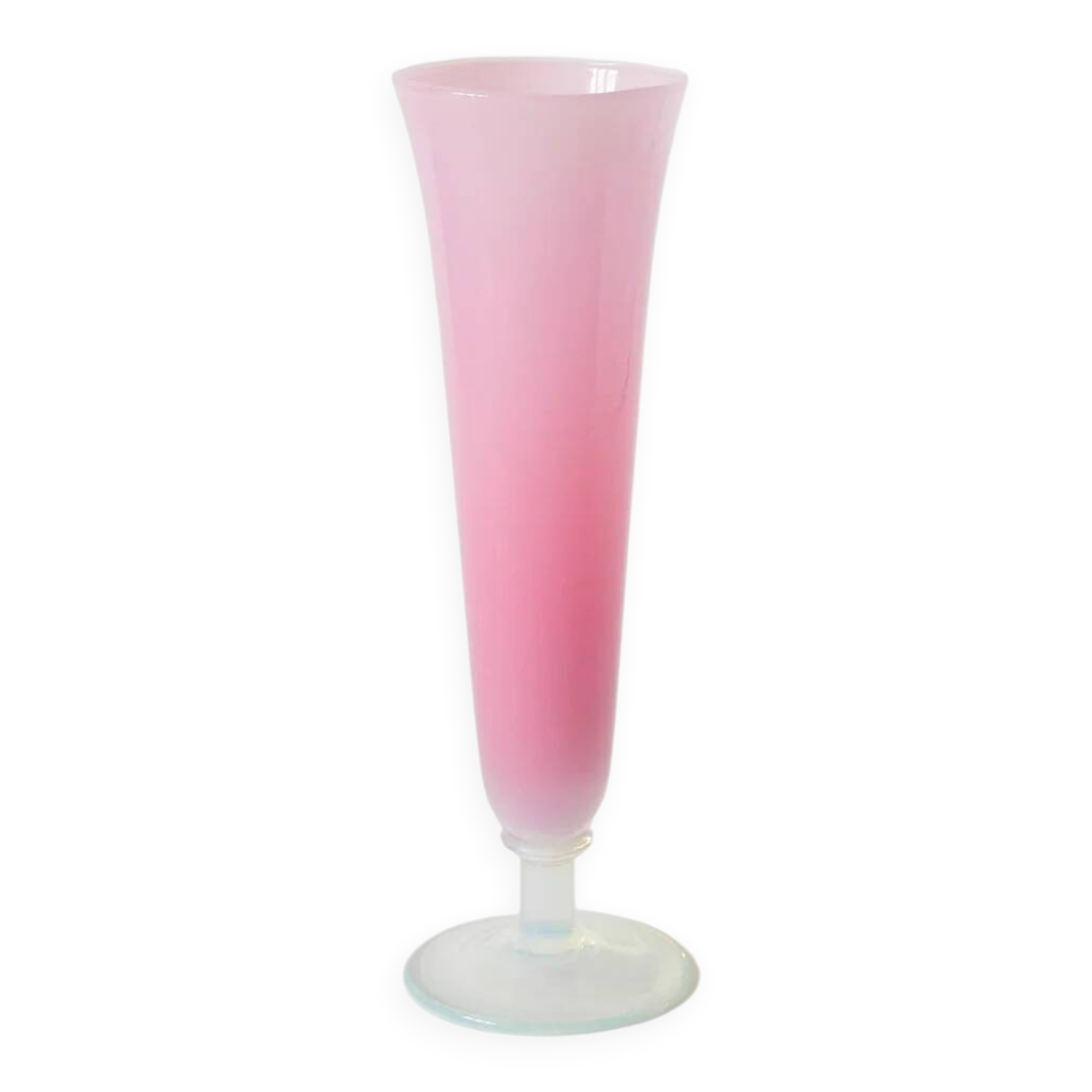 Small opaline vase, candy pink with opalescent feet, 1960.