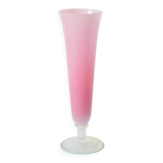Small opaline vase, candy pink with opalescent feet, 1960.