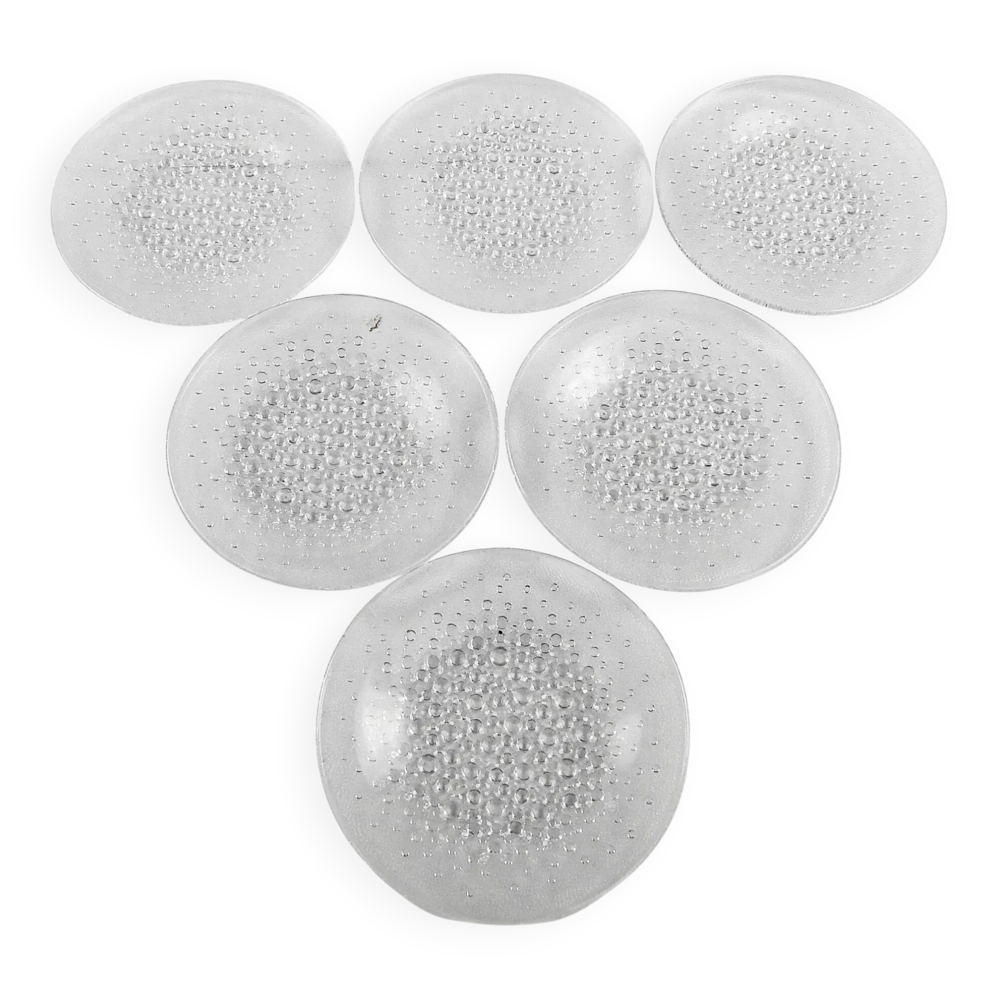 Ensemble d'assiettes à dessert Krople Rosy, en verre, conçu par J. Drost, Ząbkowice, Pologne, années 1970.