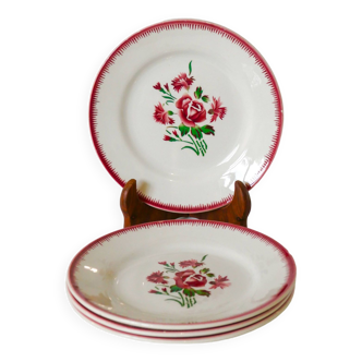 lot de 4 assiettes à dessert Digoin Sarreguemines modèle "Bouquet Fleuri" 1950