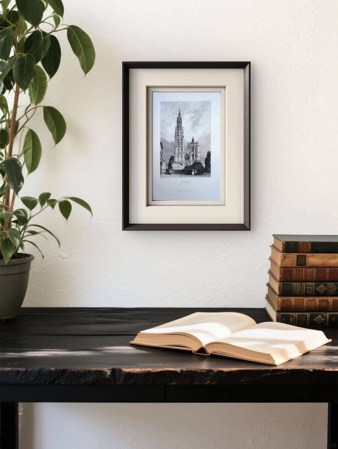 Notre-Dame of Antwerp, old engraving, printed in 1841.