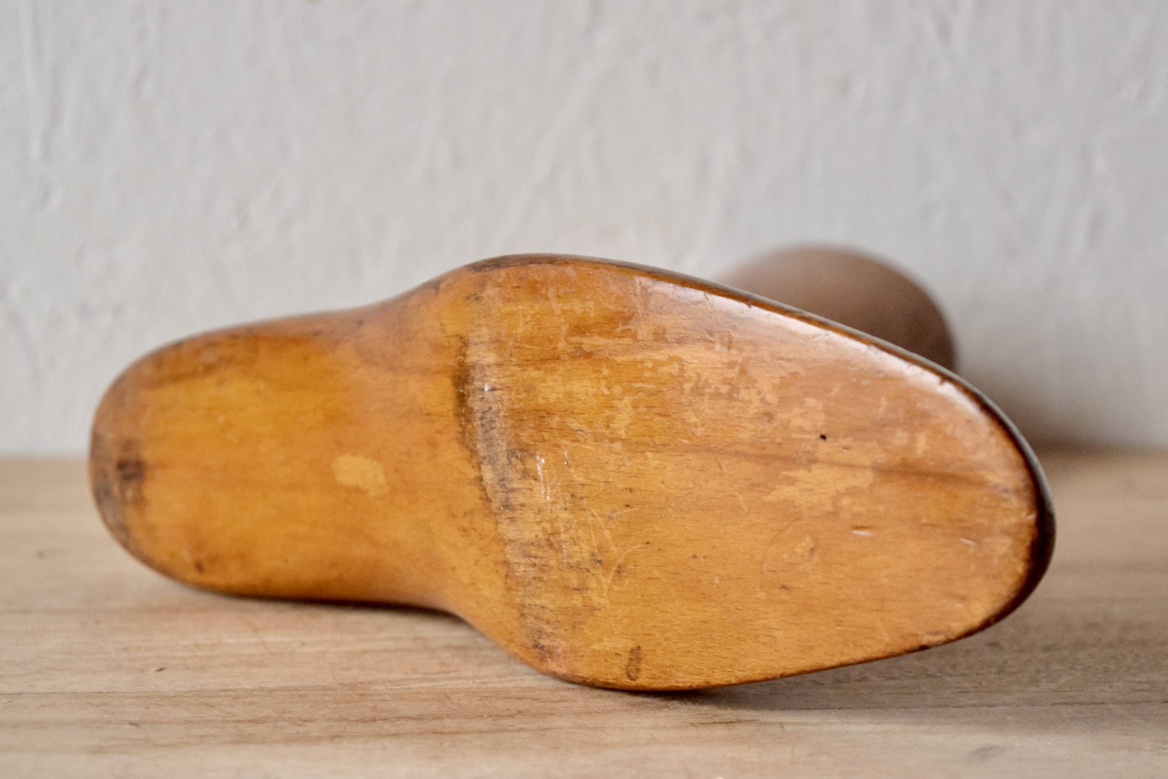 Old varnished wooden shoe mold - right foot