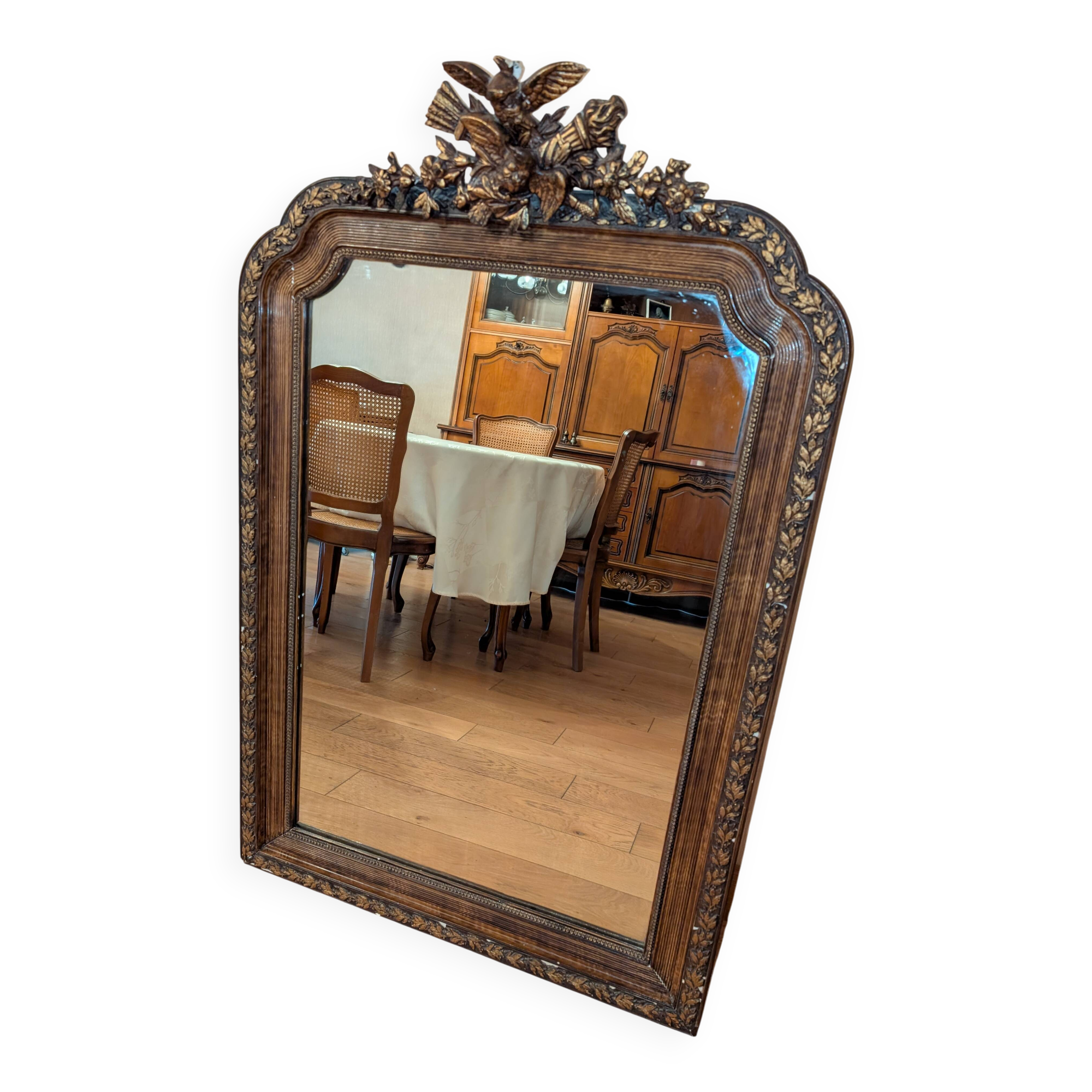 Large Louis-Philippe mirror with sculpted pediment - 119 x 77 cm