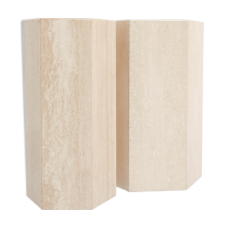 A set of 2 travertine pedestals.