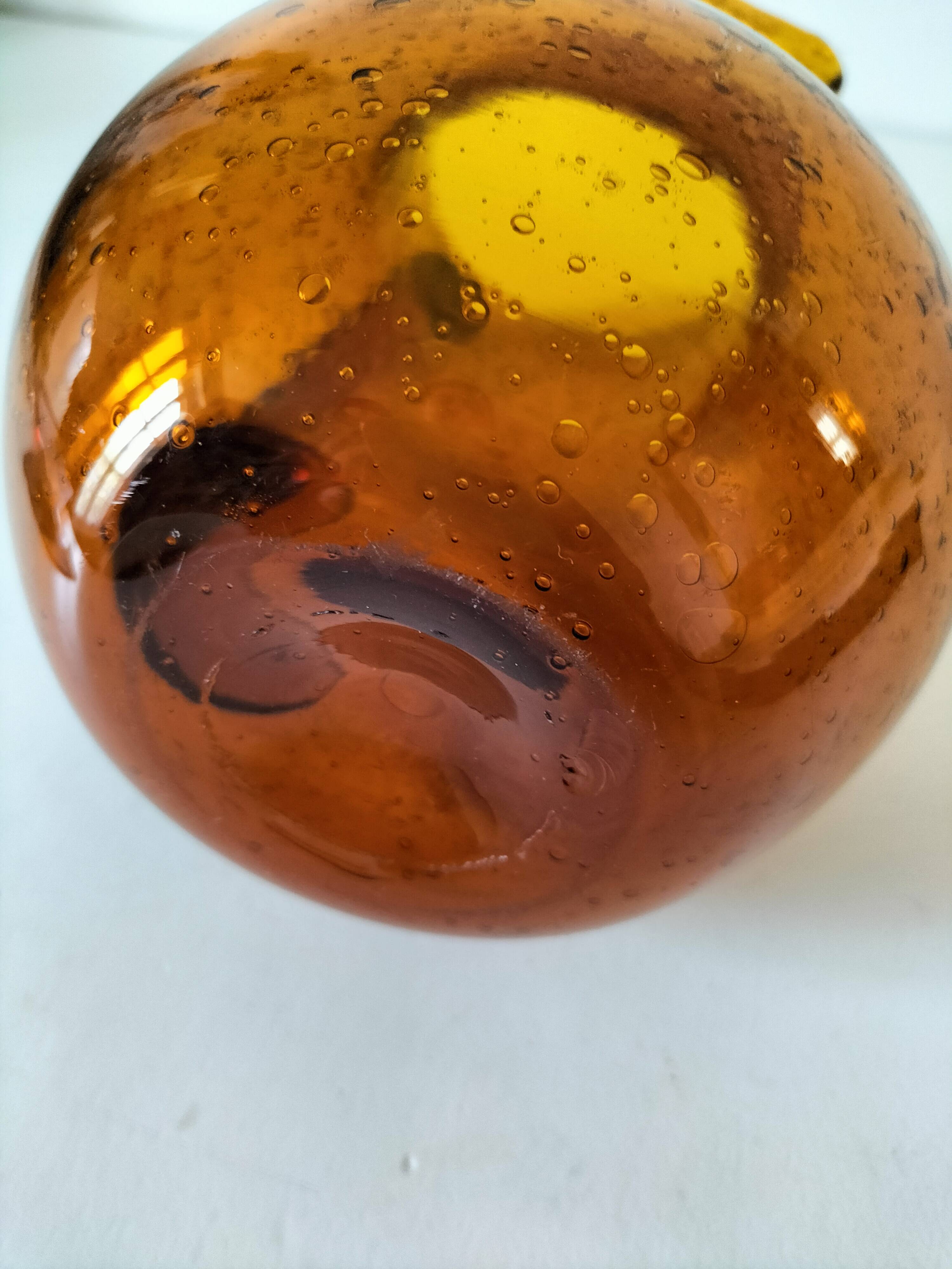 Blown glass pitcher with bubbles from Biot – amber colour