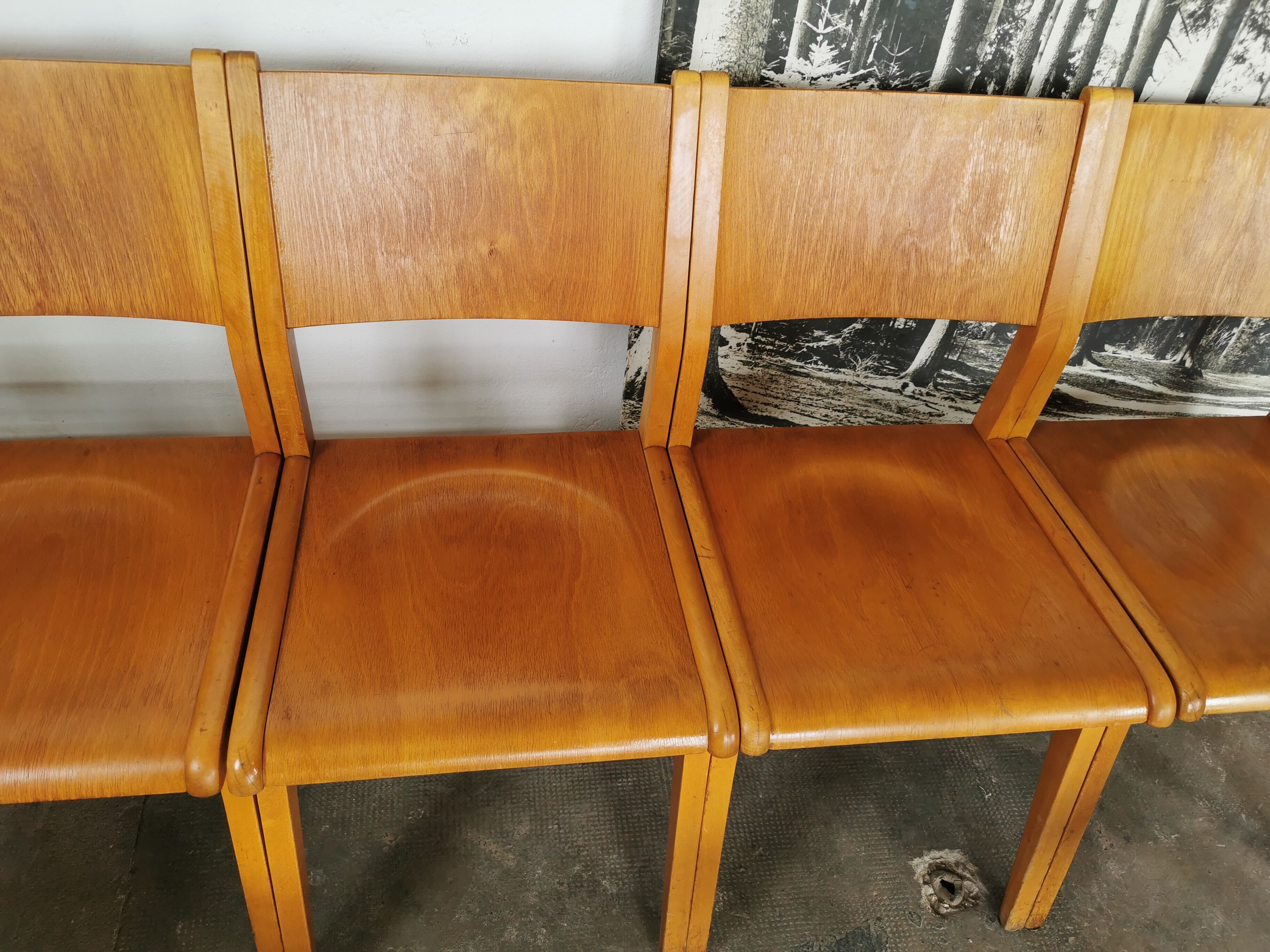 Lot de 6 chaises de théâtre en bois blond