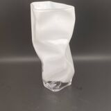 White tinted glass vase with crumpled effect