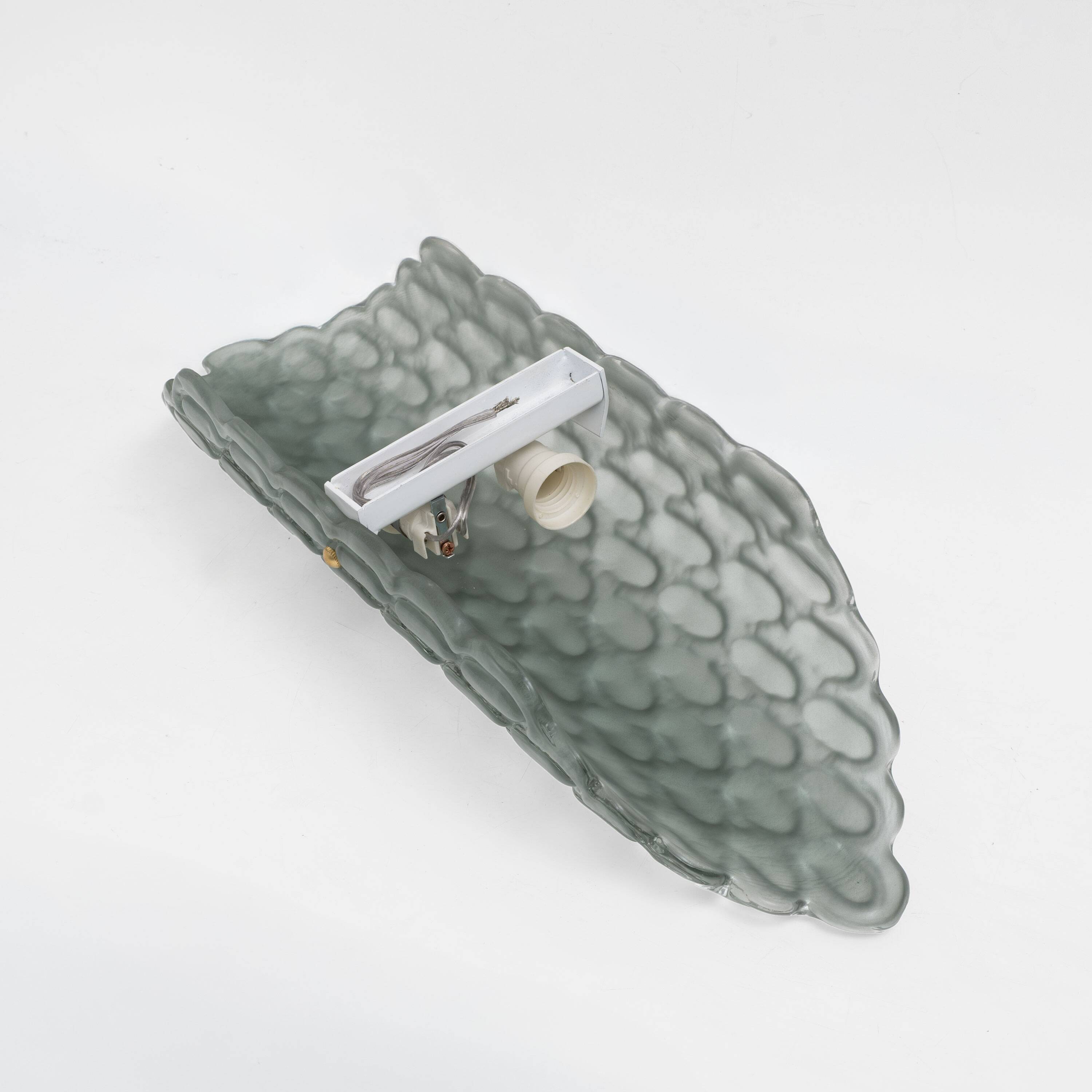 Pair of Aqua Green Murano Glass Wall Sconces with Textured Relief