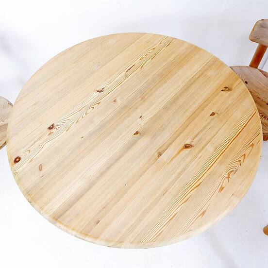 Rainer Daumiller for Hirtshals Savværk A/S dining set - Denmark, 1970s - 1 table/2 chairs/1 stool