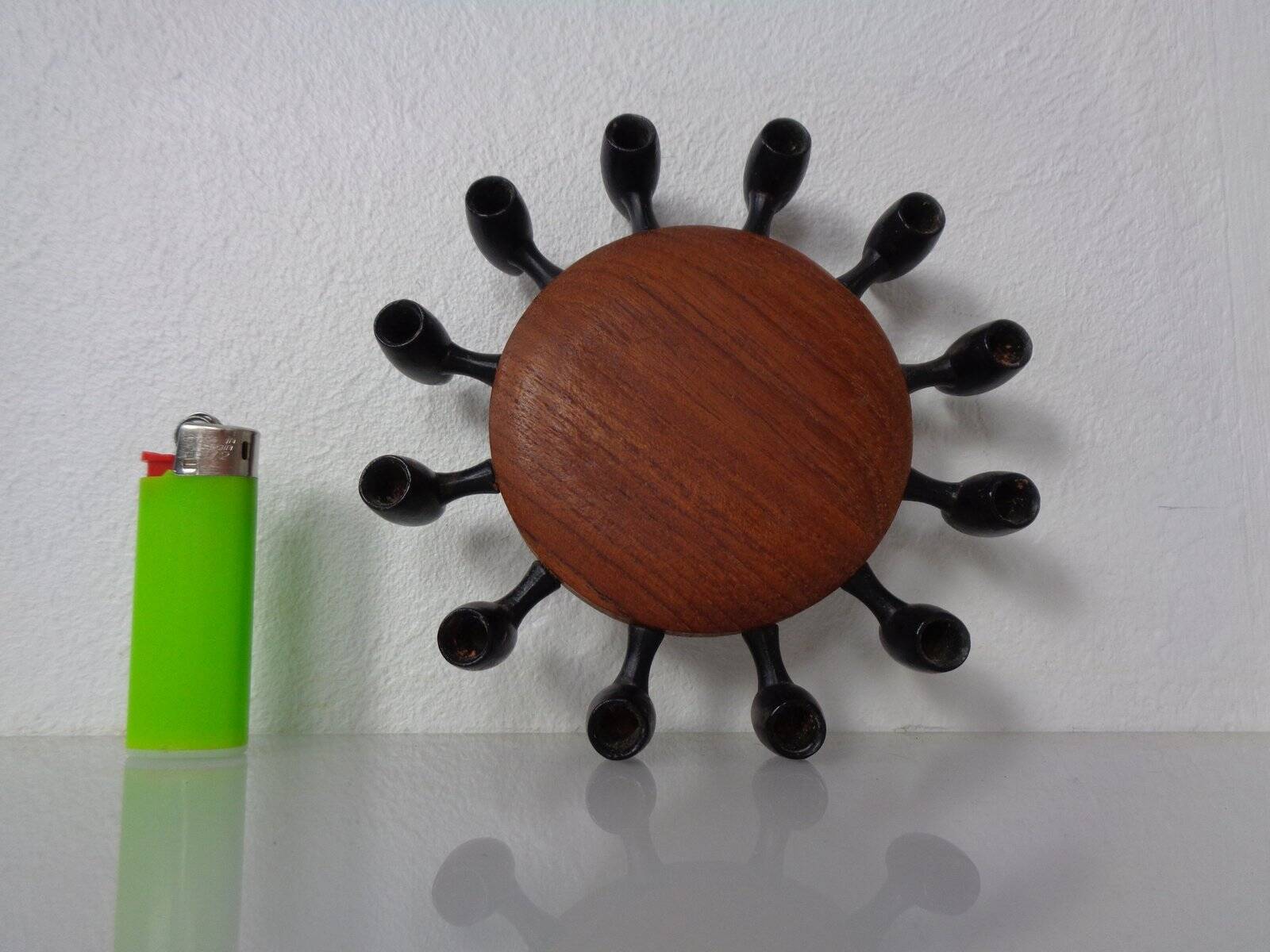 Digsmed Teak and Steel Candleholder, Denmark, 1960s