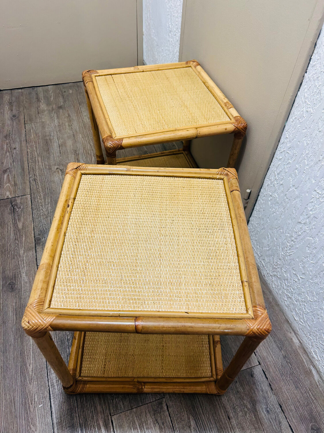 Set of two rattan bedside or side tables
