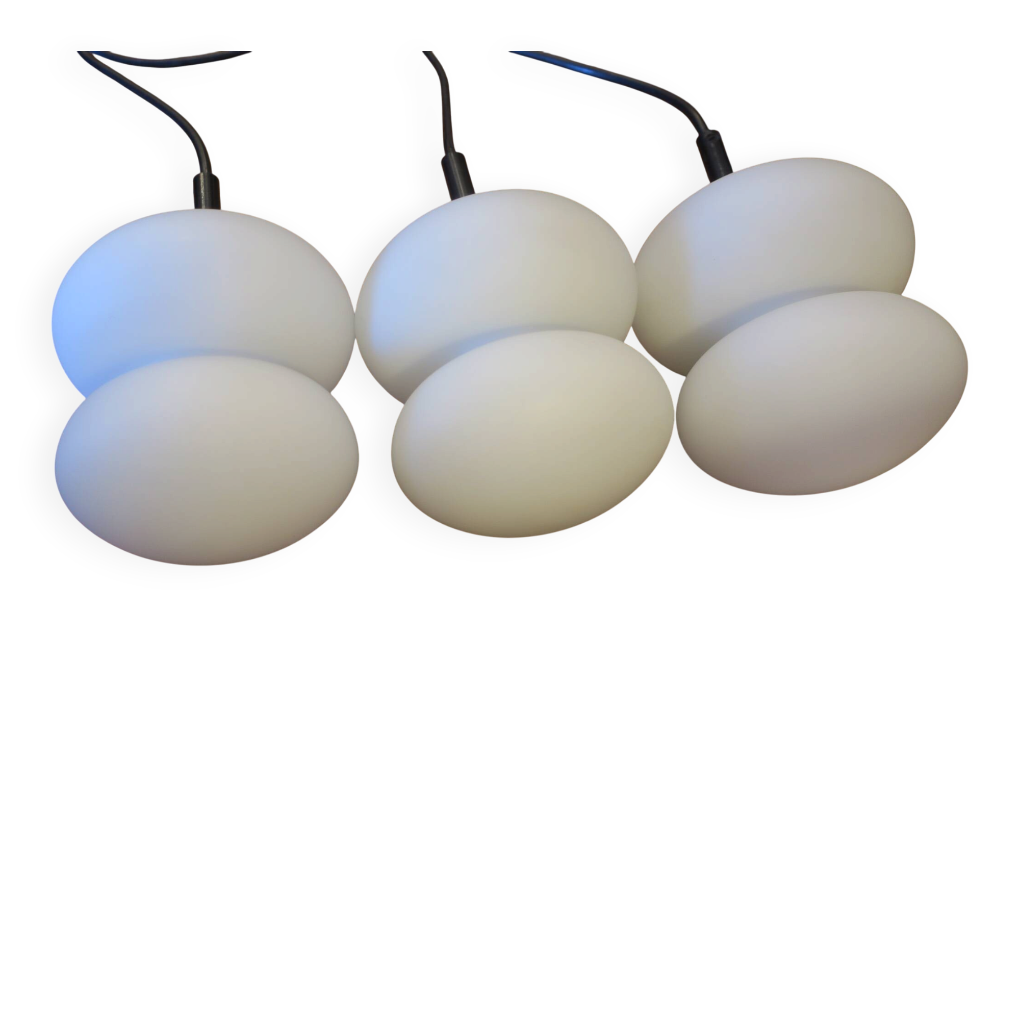 Mid century set of 3 organic shaped opal glass pendant lights, 1960s