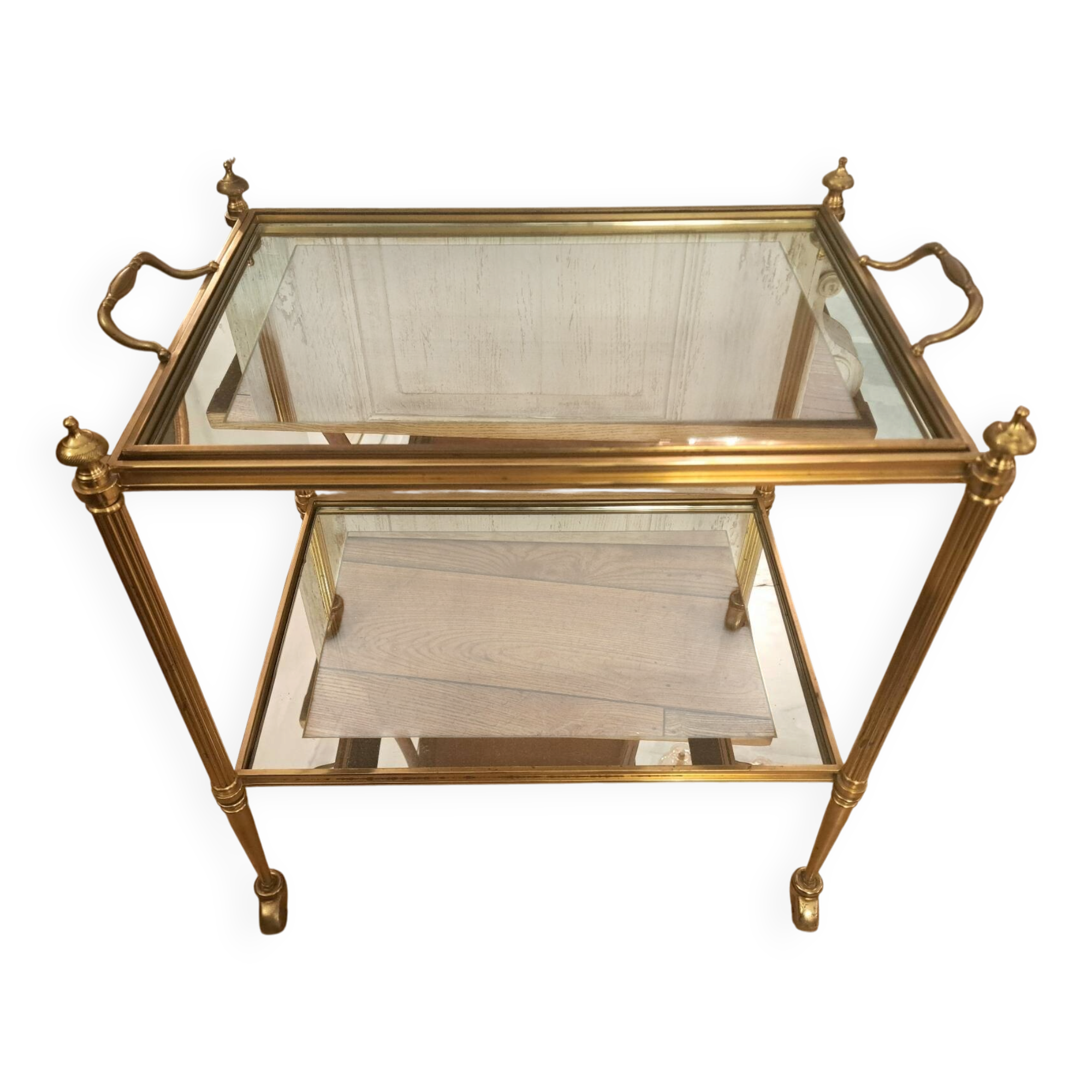 Rolling dessert trolley in gilded brass style Jansen