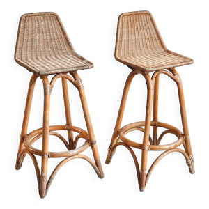 Paire de tabourets vintage - rotin