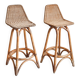 Paire de tabourets vintage en rotin & bambou 1950