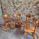 Set of 4 French bistro chairs, beech and plywood, 1960s, mid-century dining chairs.