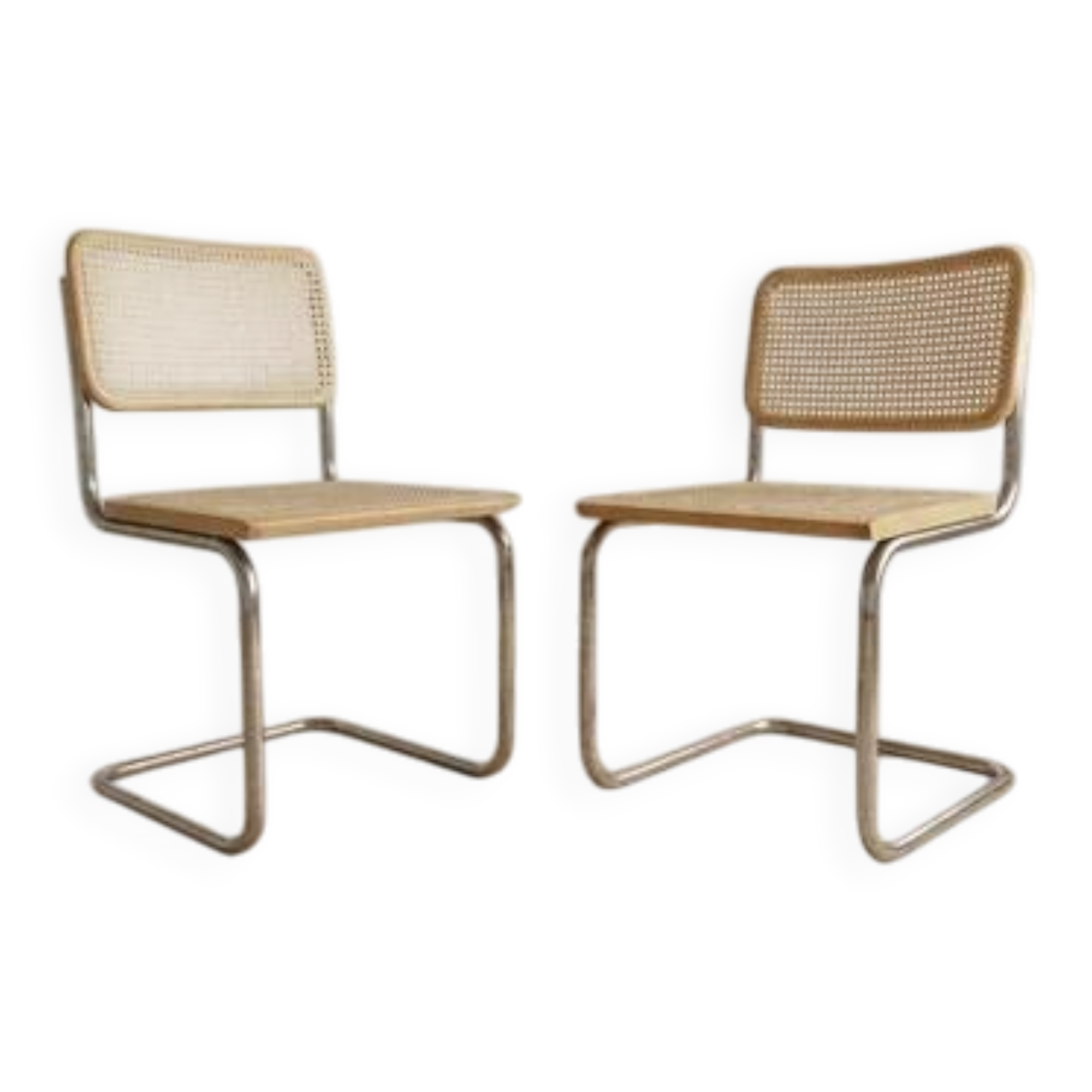Paire de chaises Cesca, chaises de salle à manger en chrome et rotin Bauhaus par Marcel Breuer, moderne du milieu du siècle, 20e siècle