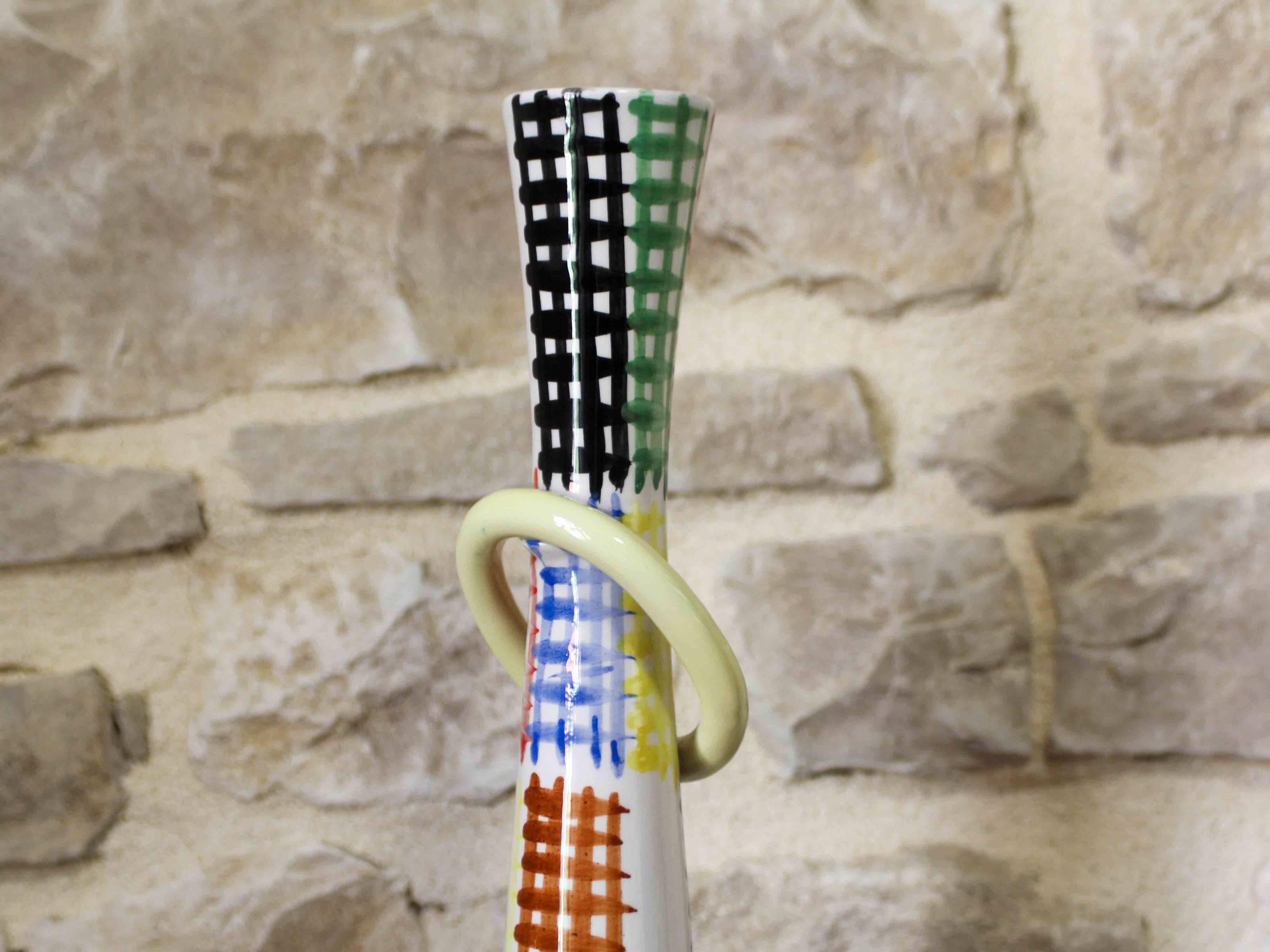 Grand vase bouteille en faience par la fabrique Coronetti pour J. Duval