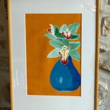 Peinture en gouache Orchidée verte dans un cadre antique